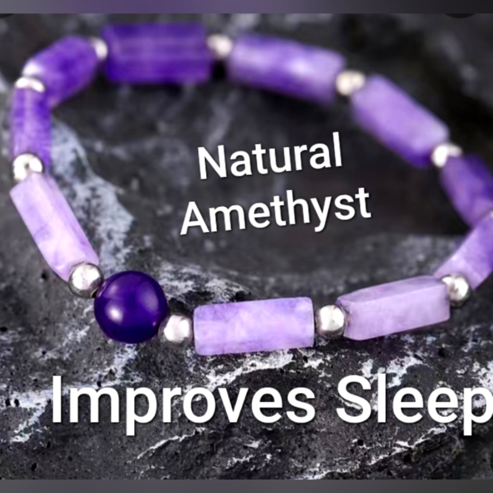 Amethyst Natural Stone Bracelet For Healing Improves Sleep NWT